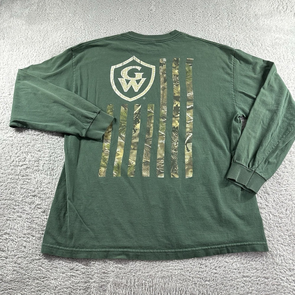 Game‎ Winner Shirt Mens XL Green Long Sleeve Tee Hunting American Flag Camo